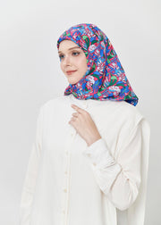 Azure Bloom Silk Hijab - Sapphire Flora by Minnaba